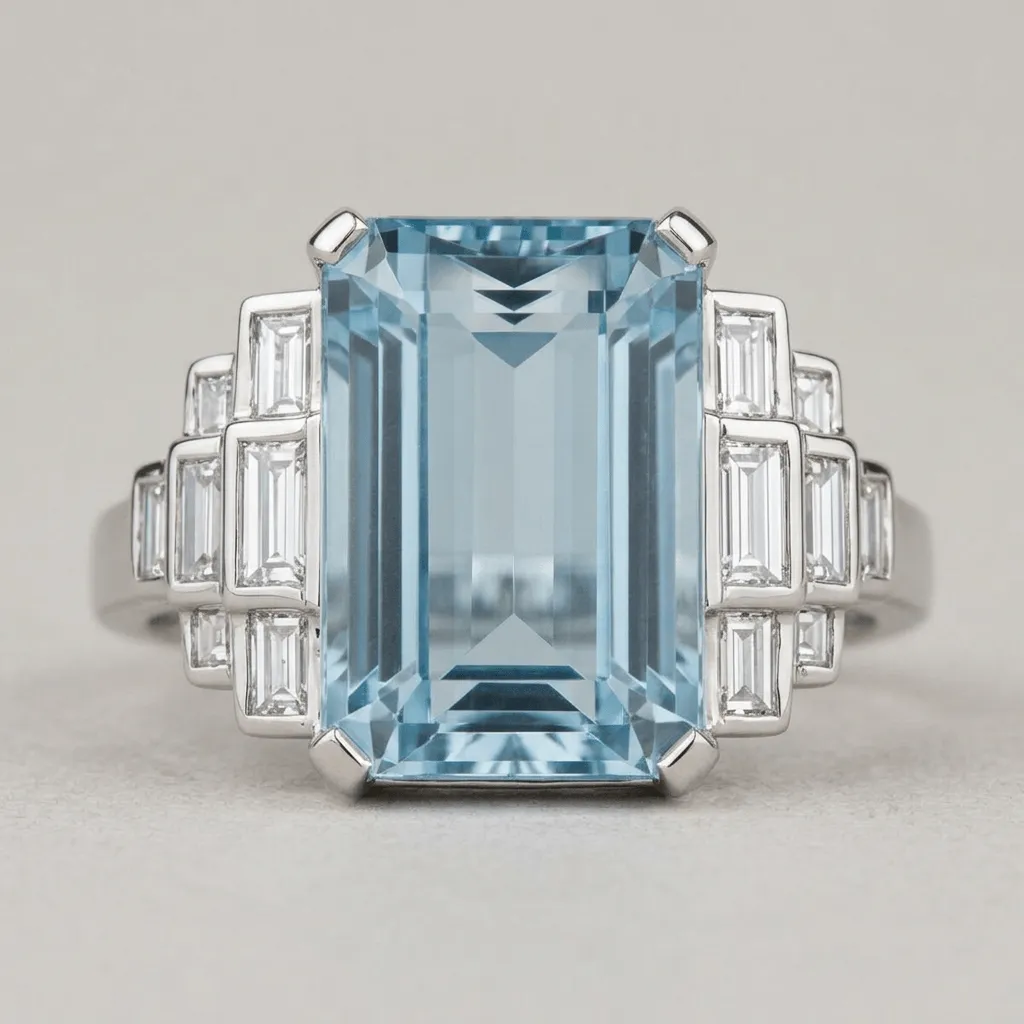 Art deco ring featuring Aquamarine