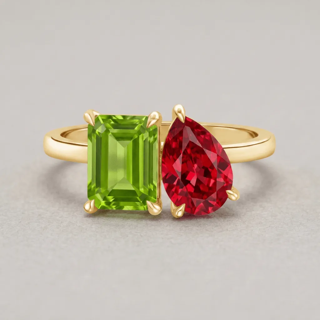 Art deco Toi et Moi ring: Peridot and Spinel