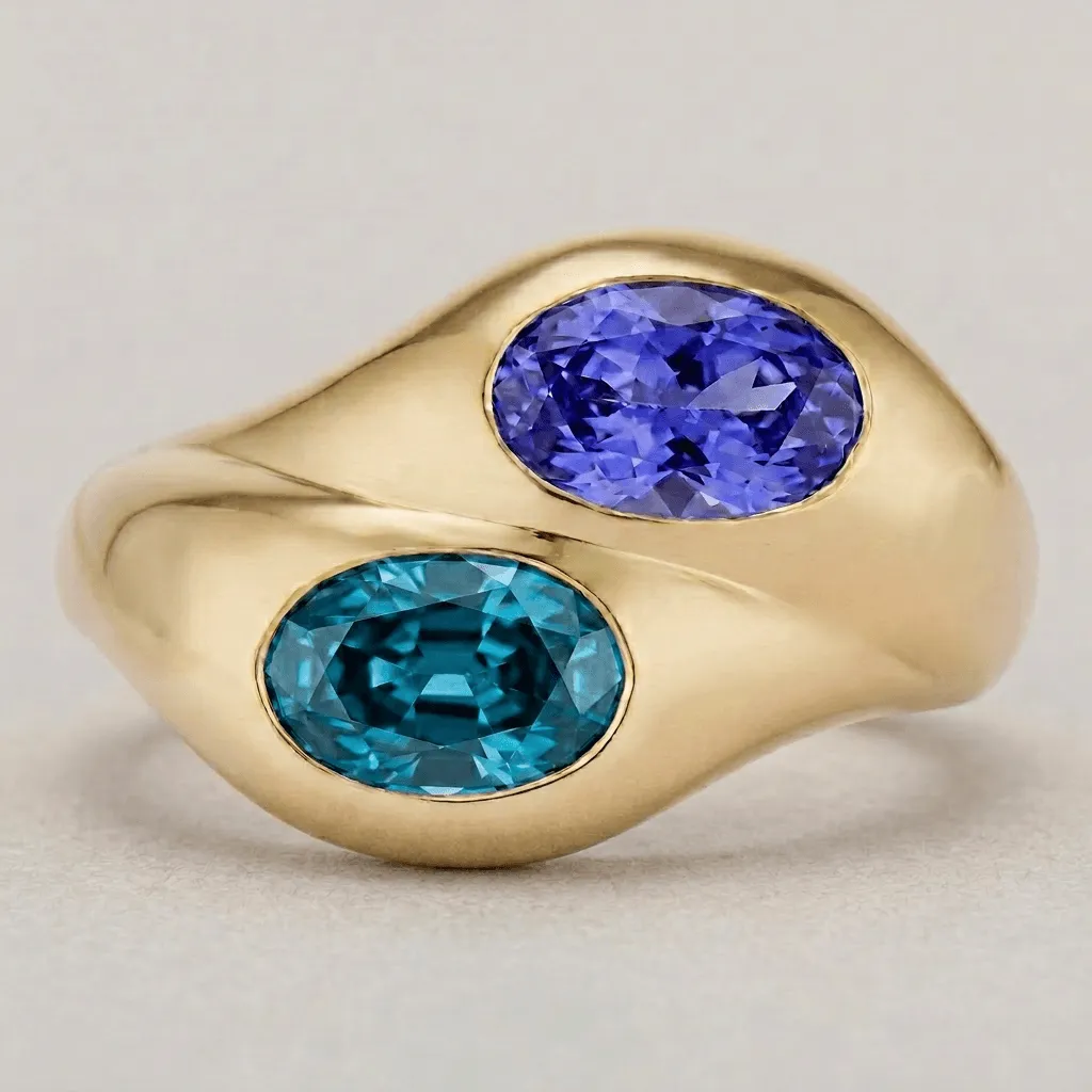 Art deco Toi et Moi ring: Tanzanite and Zircon