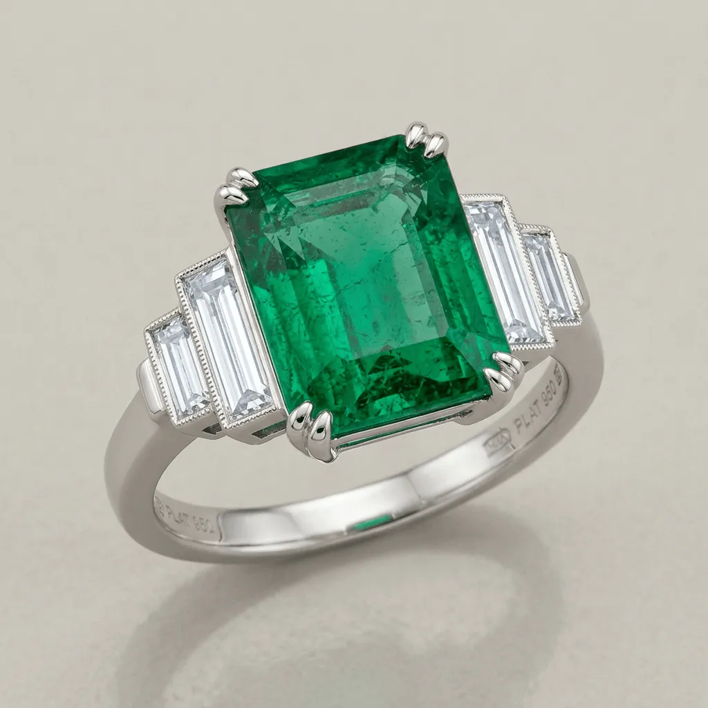 Art deco ring featuring Emerald