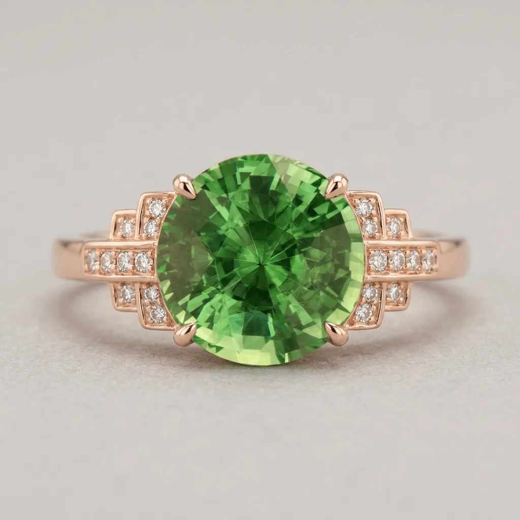 Art deco ring featuring Tsavorite Garnet