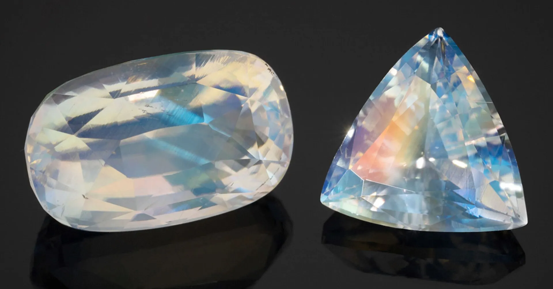 Rough and faceted moonstone