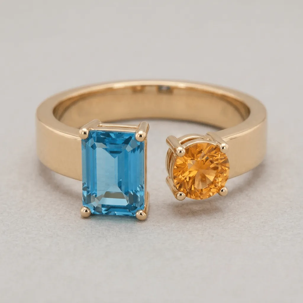 Art deco Toi et Moi ring: Topaz and Citrine