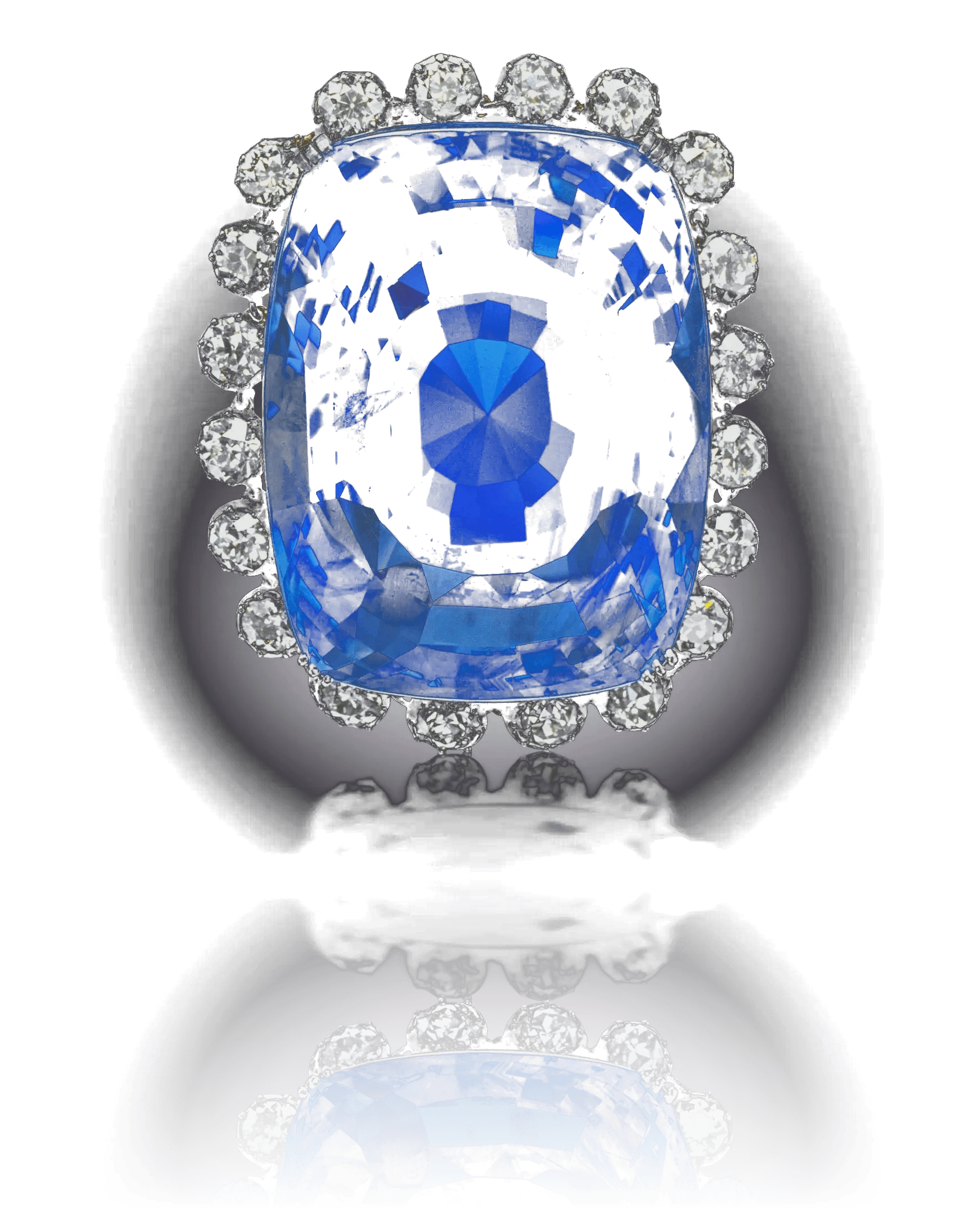 Logan Sapphire — 422.99-carat Ceylon sapphire and diamond brooch